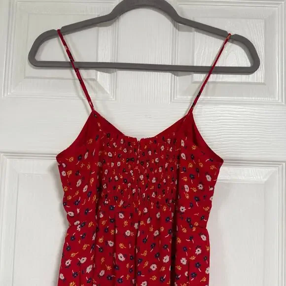 Madewell Women's Red Floral Smocked Wide Leg with Pockets Jumpsuit Size 00 - Picture 12 of 16